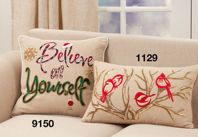 Saro Embroidered Red Bird & Branch 14x22