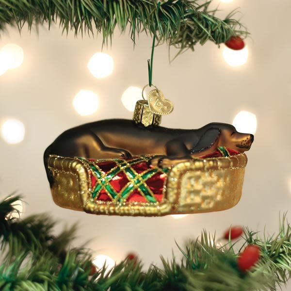 Old World Sleepy Dachshund Glass Ornament