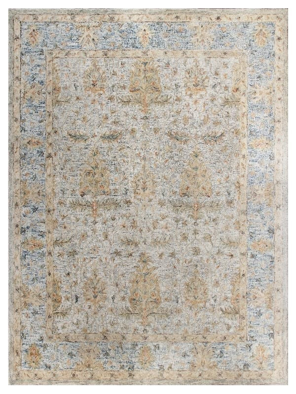 LR Vintage Ivory/ Blue Wool Rug, 5'x7'9"