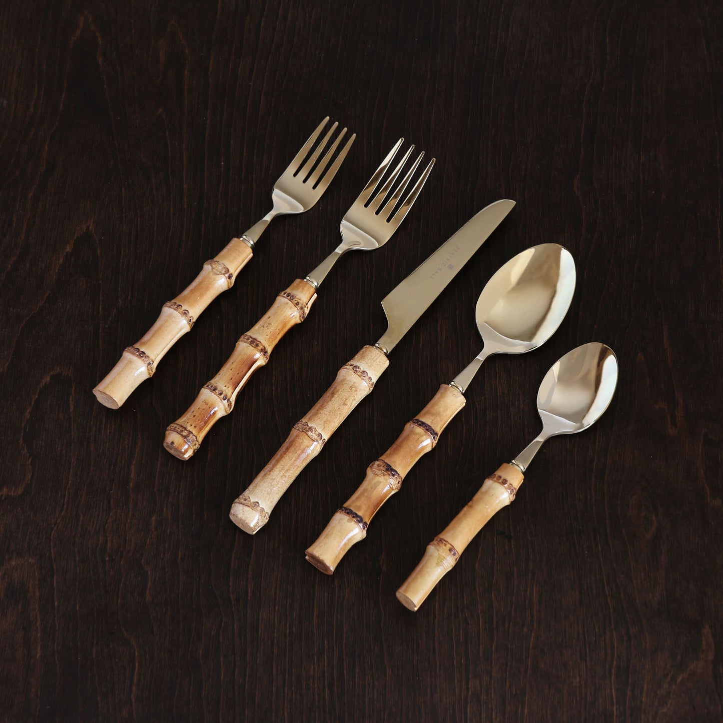 Beatriz Ball VIDA Bamboo Flatware Set of 5, Gold and Natural
