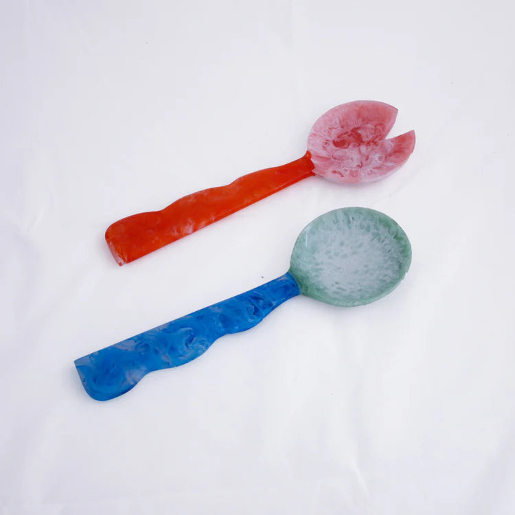 Resin Rio Bubble Salad Servers Orange and Blue