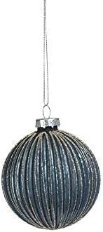 Zodax Blue Glass Ball Ornament with Champagne Glitter, Large