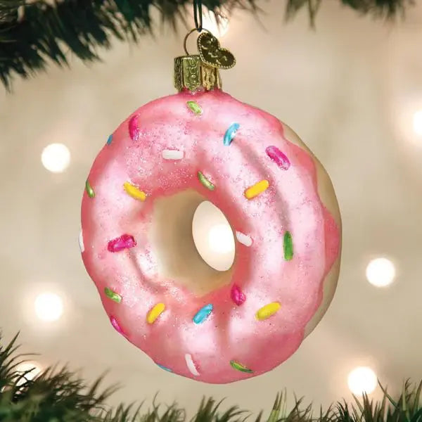 Old World Pink Sprinkle Donut Glass Ornament