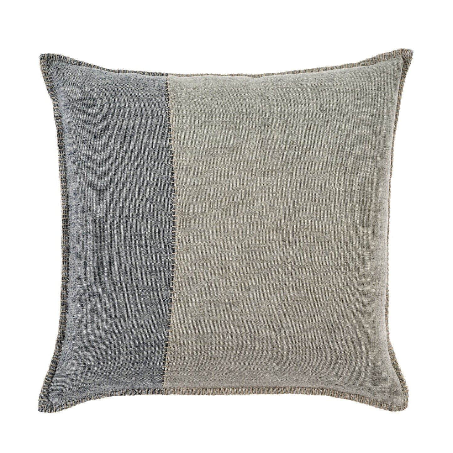 Indaba Sidestitch Linen Pillow, 20x20, Blue, Gray
