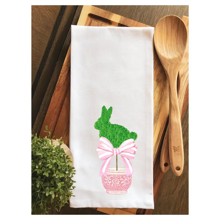 Pink Chinoiserie Bunny Tea Towel