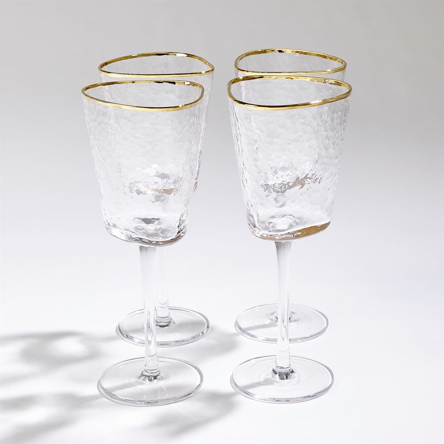 Global Views Hammered Wine Glasses w/gold rim