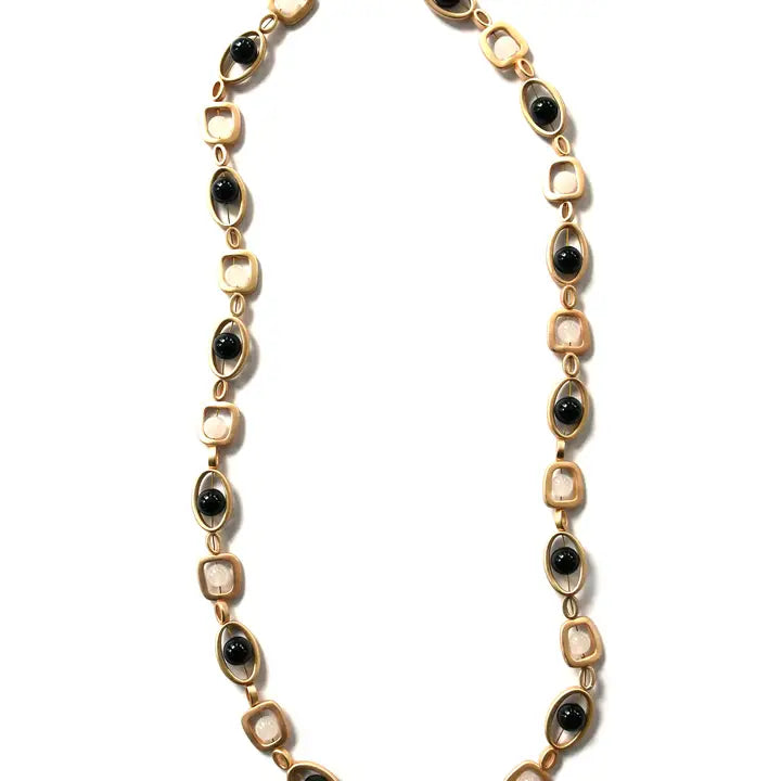 Gold Geo long necklace with front clasp