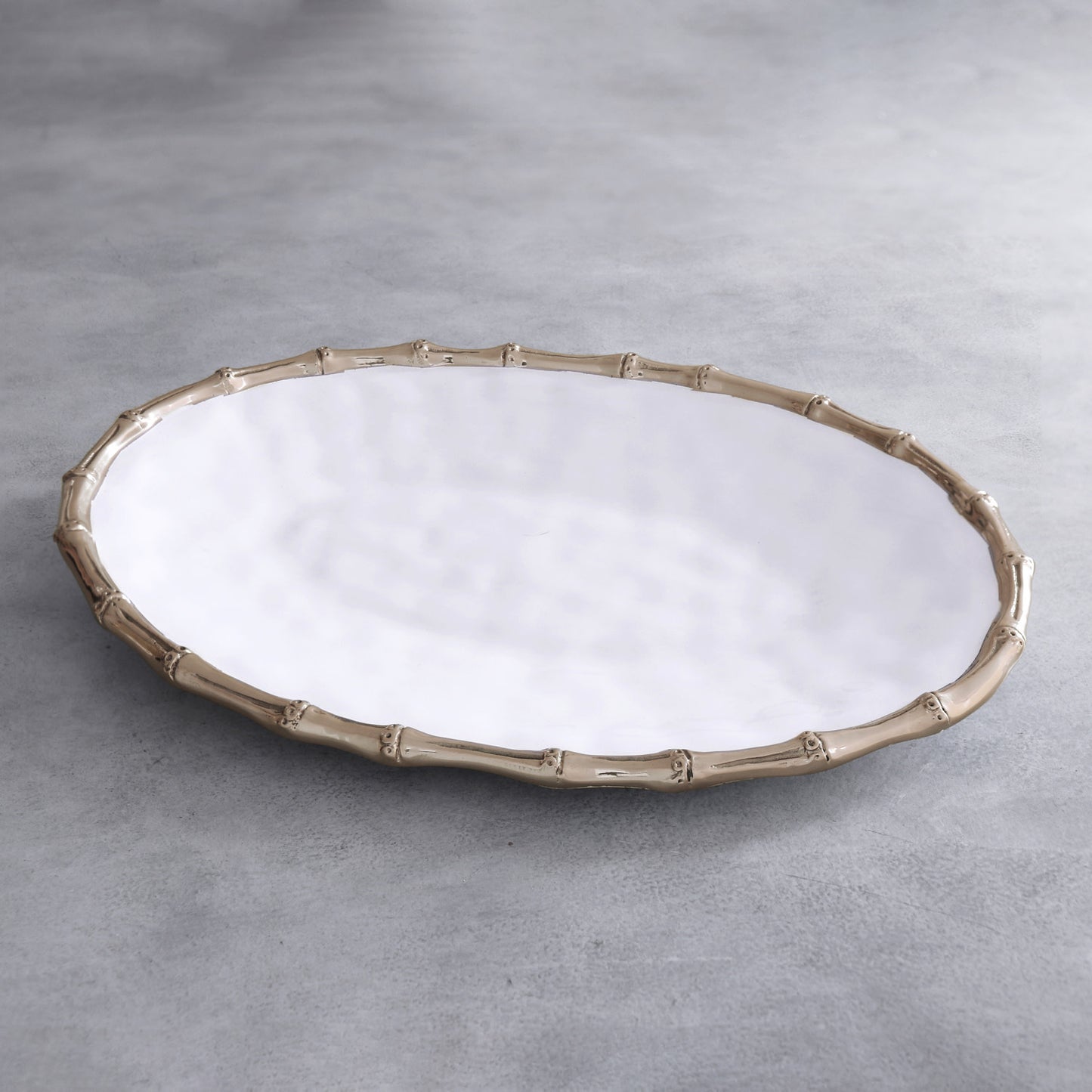 Thanni Bamboo Large Oval Platter, White and Gold