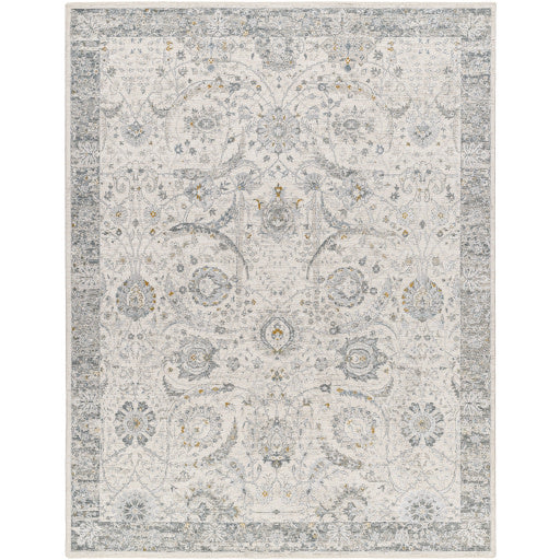 Surya Dresden Polyester Rug, White, Gray, Denim, Mustard, 5x7'5"