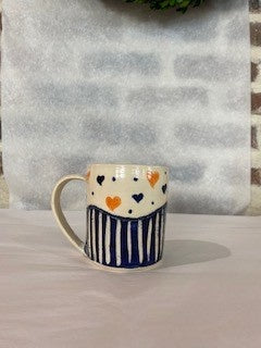 Mudtown Pottery Hearts and Stripes Mug