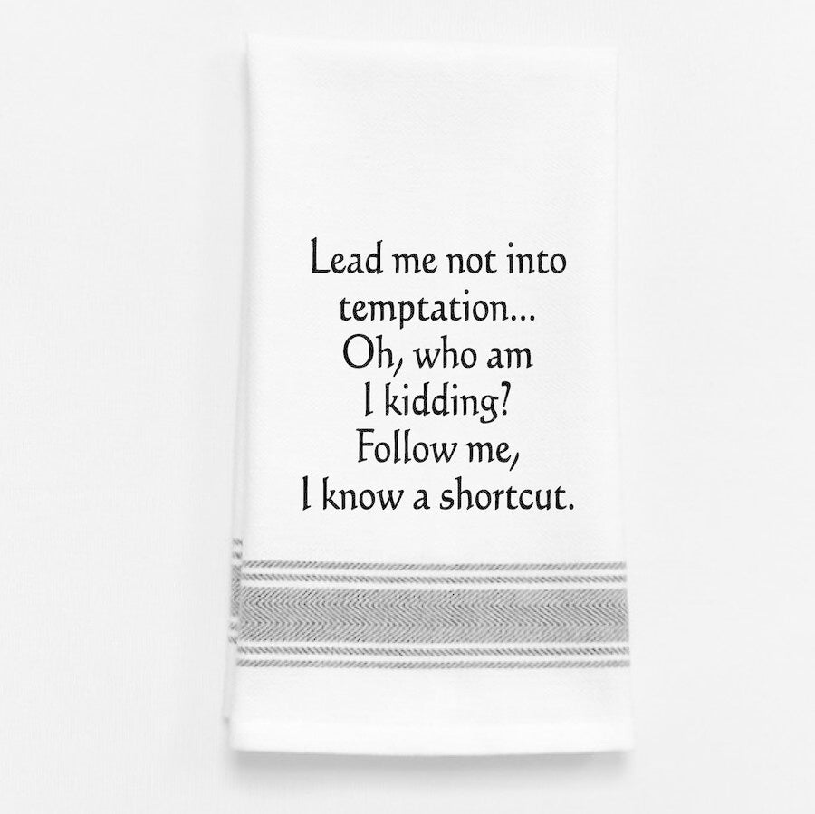 Wild Hare Lead me not into Temptation Tea Towel