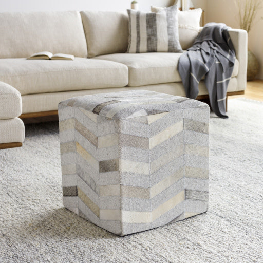 Surya Medora Stool, Gray, Hide and Fabric