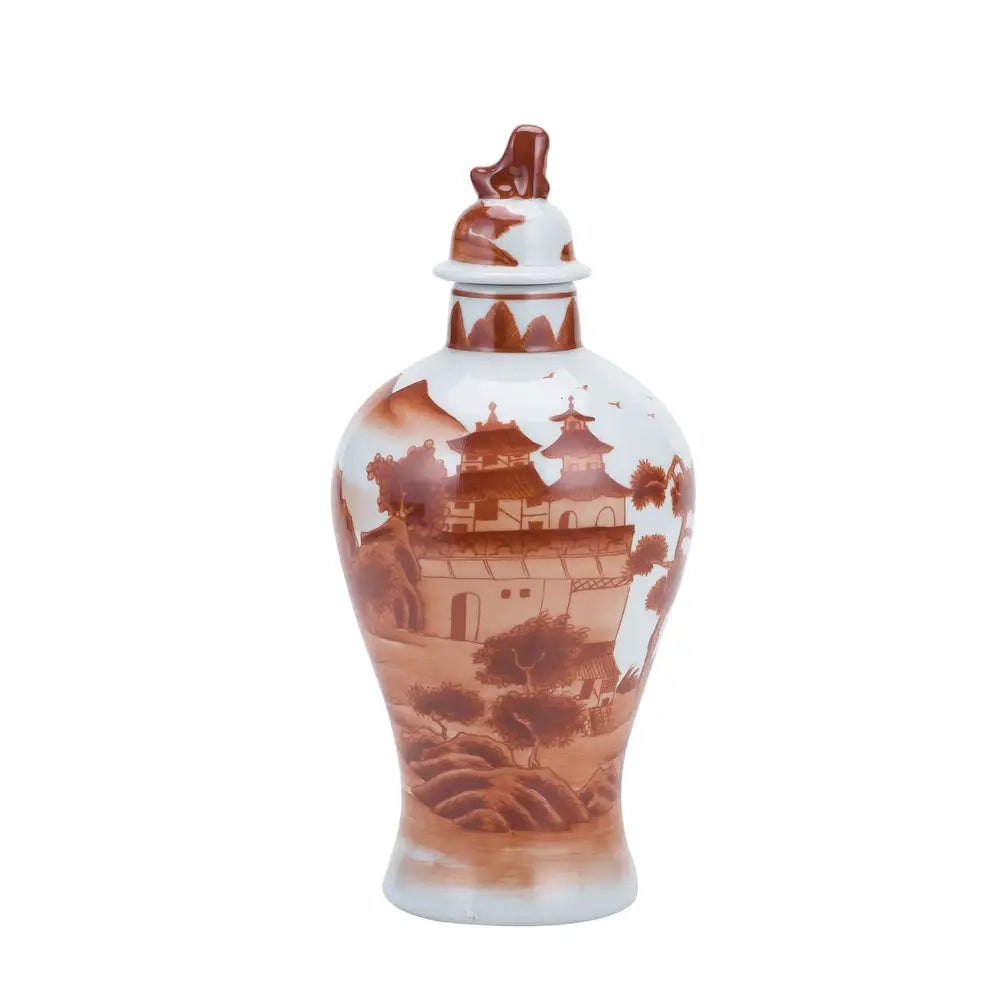 Orange Temple Jar Landscape Motif