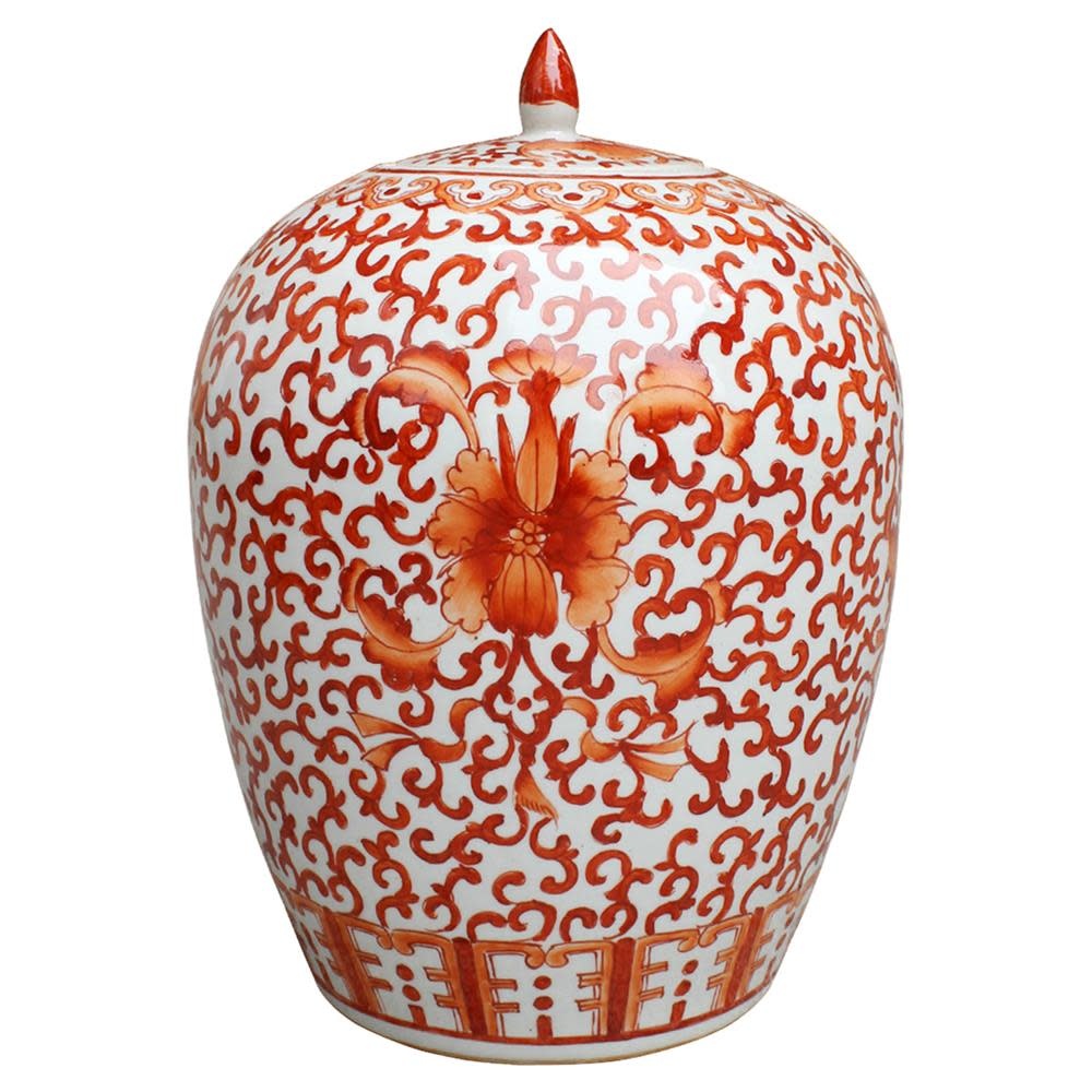 Coral Red Twisted Lotus Ginger Jar
