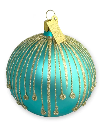Currin & Cade Drips Aqua and Gold Ornament 8cm