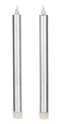 Melrose LED Silver 10" Taper Candle 6 Hour Timer