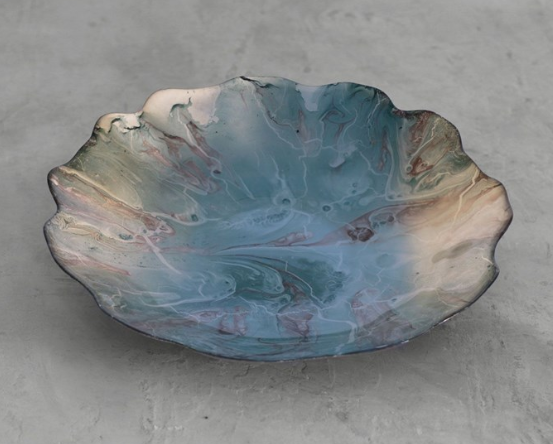 Beatriz Ball New Orleans Foil Leafing Centerpiece w/Scalloped Edges Light Teal & Gold