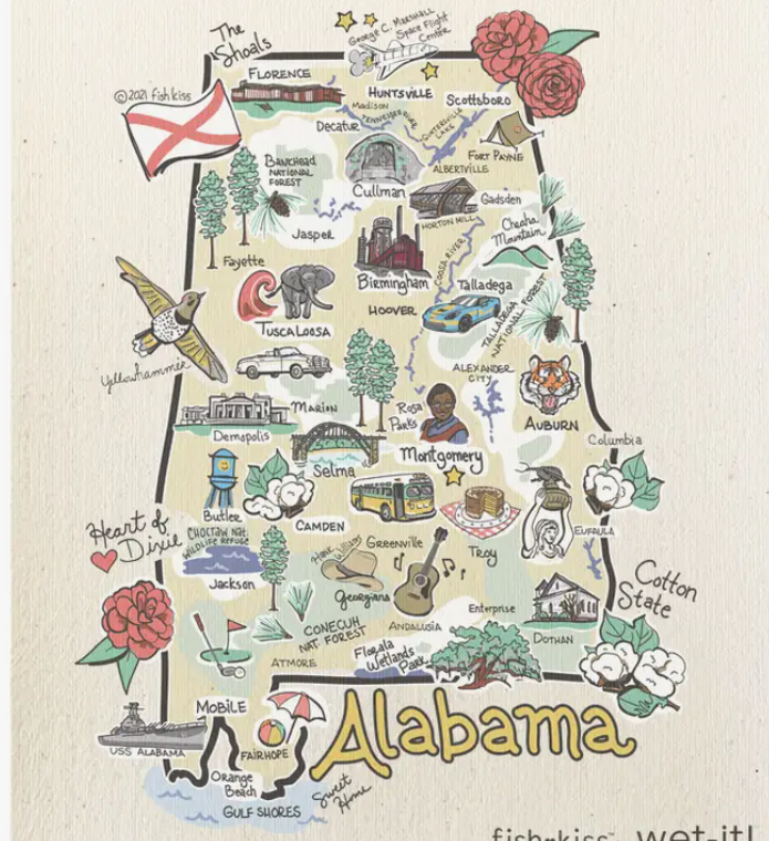 Wet-It Fish Kiss State of Alabama Cloth