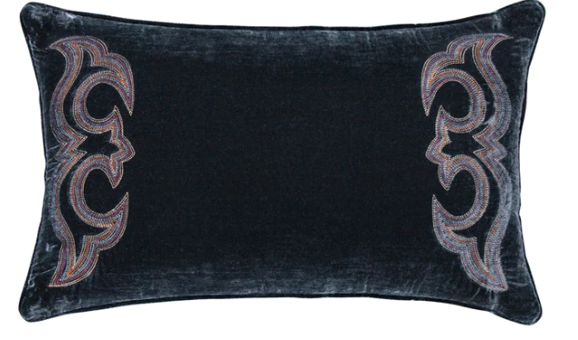 HiEND Boot Stitch Silk Velvet Lumbar Pillow, Midnight Blue