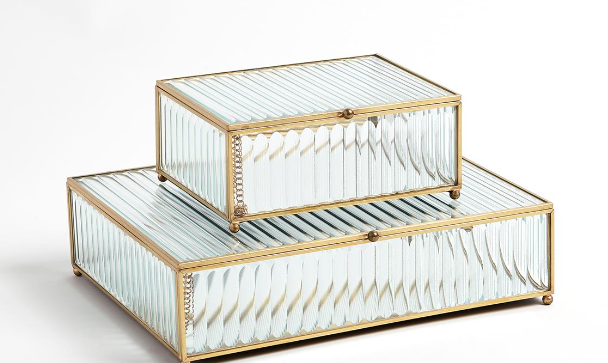 Global View Reeded Glass Box Oval Small