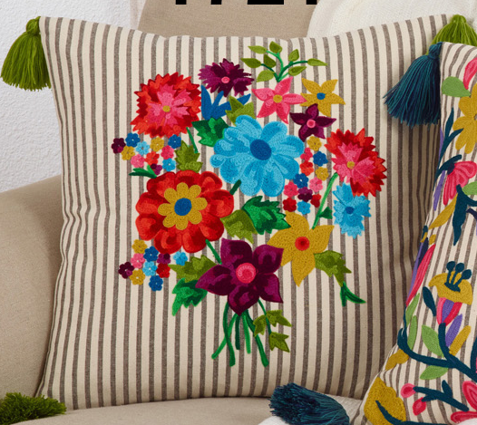 Saro Embroidered Flower Pillow Down Filled