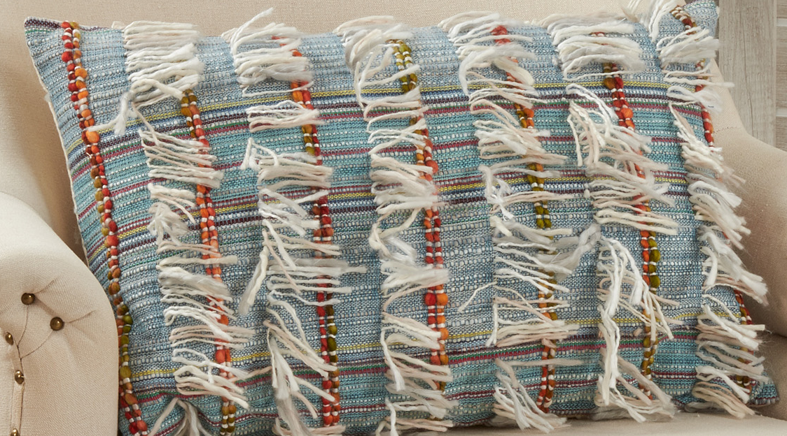 Saro Shaggy Striped Pillow Multi Colored 16x24