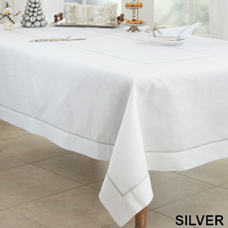 Saro Silver Embroidered Border Tablecloth 70x70