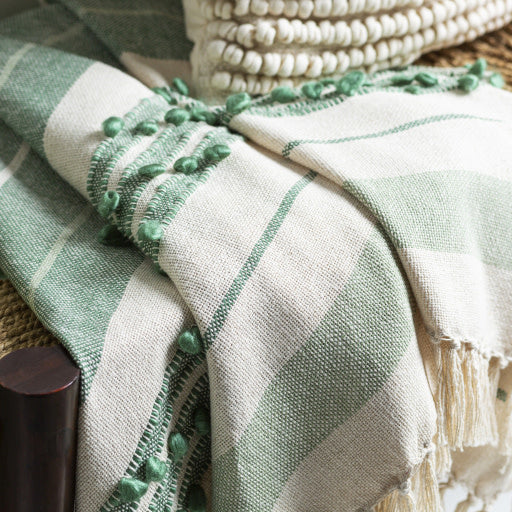 Surya Green and Beige Throw