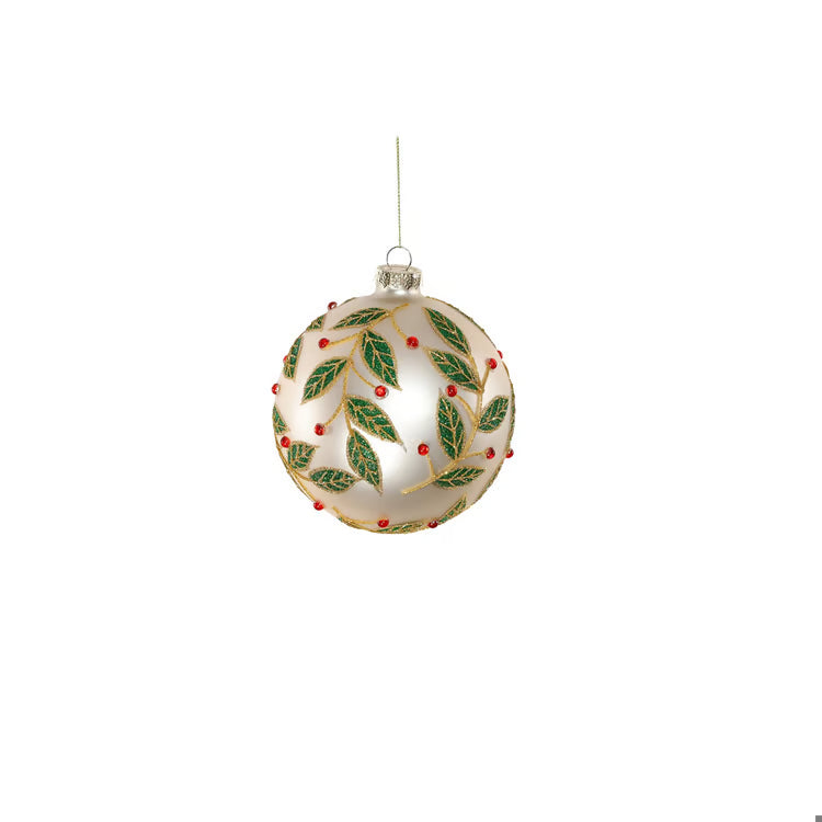 Matte Pearl w Leaf Pattern Ornament