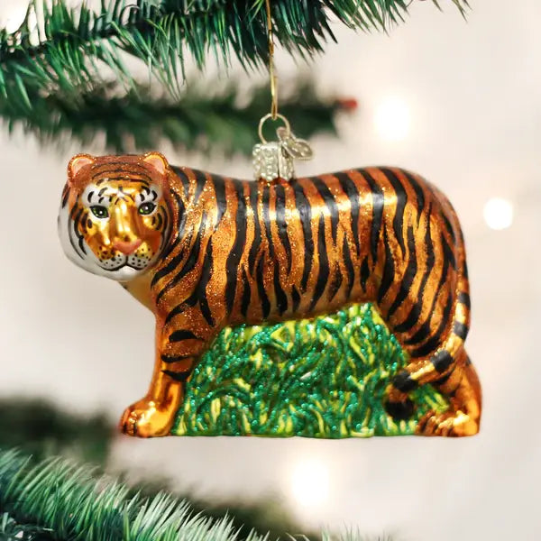 Old World Tiger Glass Christmas Ornament