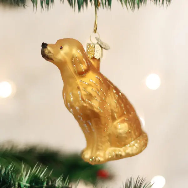 Old World Golden Retriever Glass Ornament
