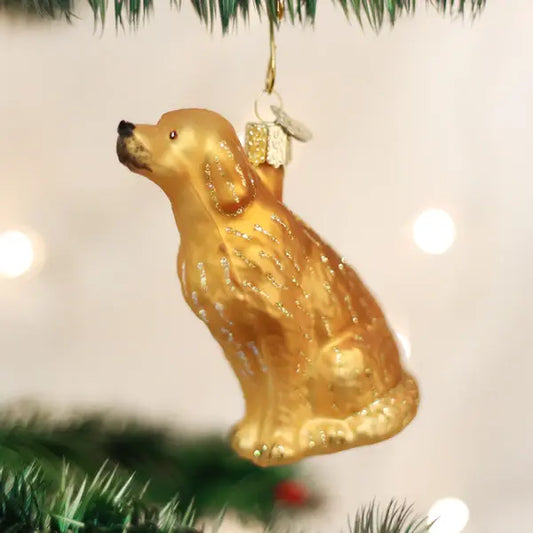 Old World Golden Retriever Glass Ornament