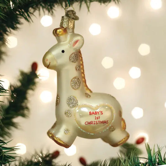 Old World Baby's First Christmas Giraffe Glass Ornament