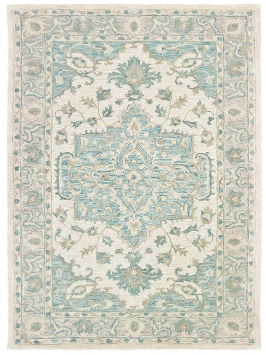LR Home Modern Traditions Turquoise Gray Wool Rug 5x7'9"