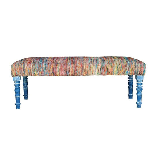 LR Home Blue Leg Woven Multi Fabric Accent Bench