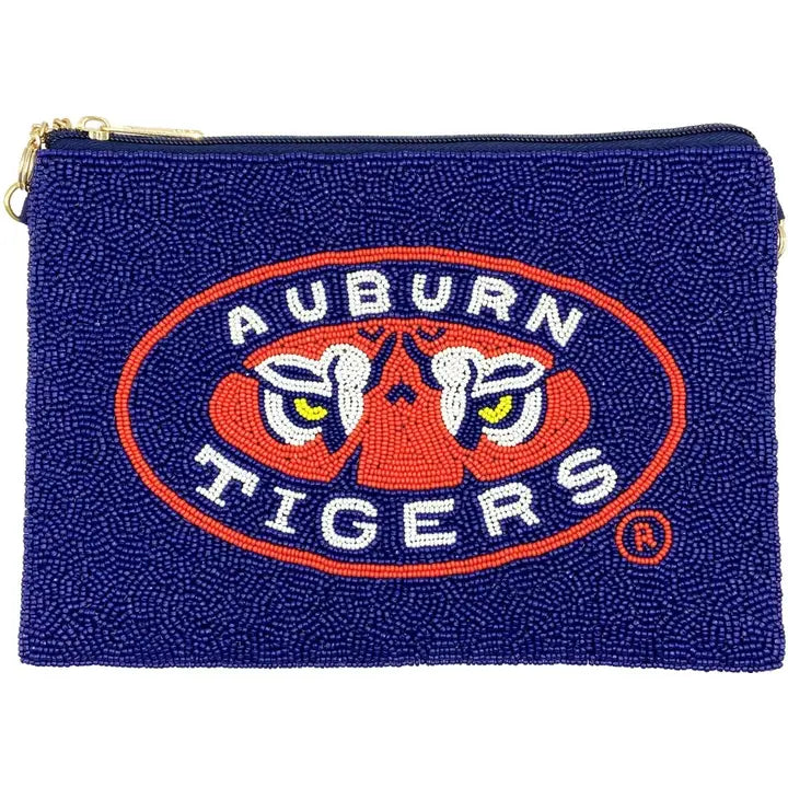 Auburn Tigers Zipper top Beaded Crossbody Bag