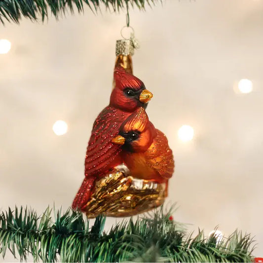 Old World Pair of Cardinals Glass Ornament