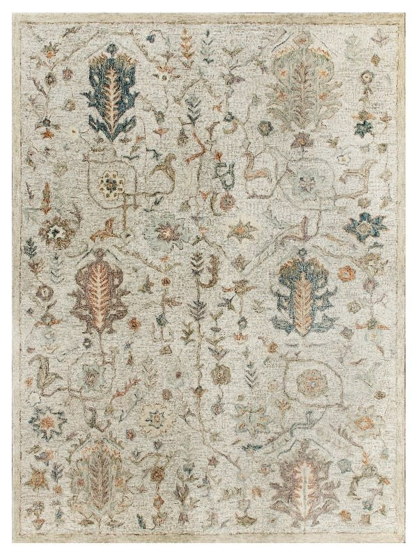 LR Home Vintage Wool Rug, Silver, 5x7