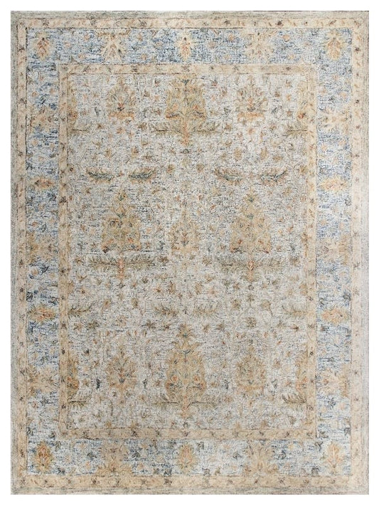 LR Vintage Ivory/ Blue Wool Rug, 5'x7'9"