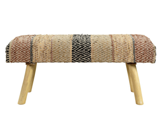 LR Home Natural Leg Bench Woven Multi Suede