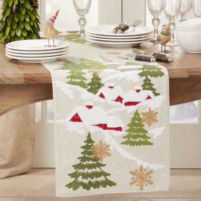 Embroidered Christmas Mountain Runner, 16x70"