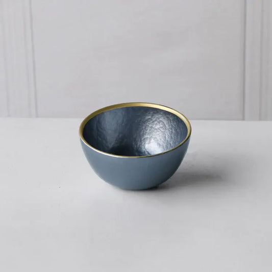 Blue Glass Opalescent Small Bowl with Gold Rim