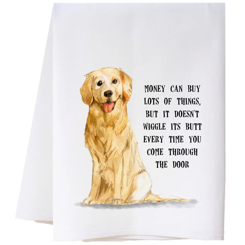 Wiggle its Butt Flour Sack Tea Towel, Golden Retriever