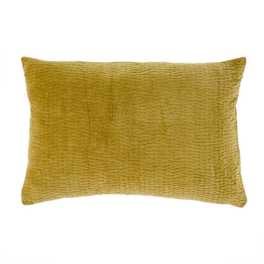 Indaba Velvet Kantha-Stitch Pillow, Gold, 16X24