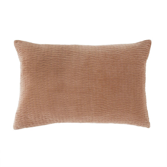 Indaba Velvet Kantha-Stitch Pillow, Dusty Rose,16X24
