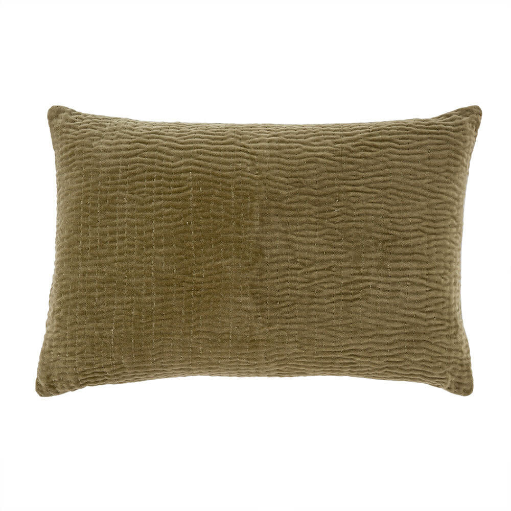 Indaba Velvet Kantha-Stitch pillow, Gray green, 16X24