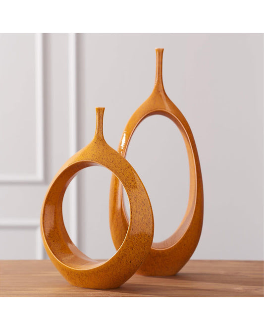 Global Views Open Oval Ring Vase, Orange