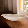 Alabaster Medium Oval Bowl, White Swirl