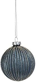 Zodax Blue Glass Ball Ornament with Champagne Glitter, 3"