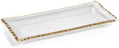 Zodax Textured Rectangular Tray with Jagged Gold Rim, 9”